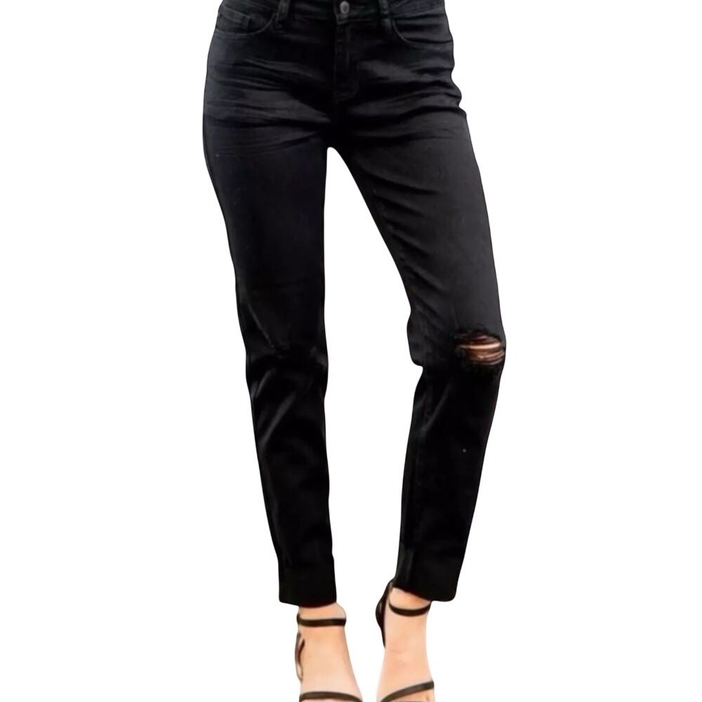 Judy Blue Lola Tapered Slim Fit Distressed Black Jeans 7/28 Casual Minimalist‎